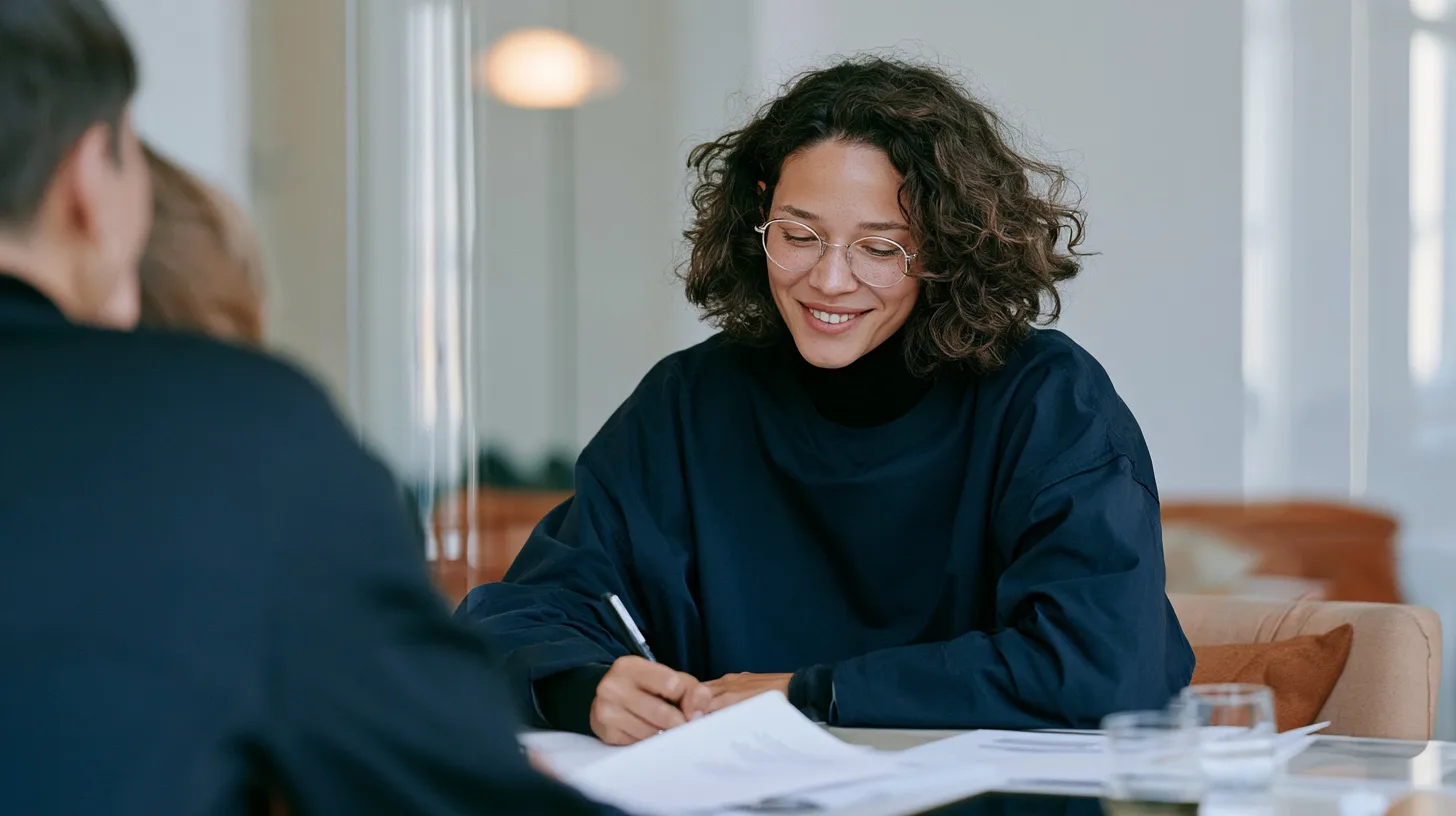 Cliente souriante prenant des notes lors d'un rendez-vous