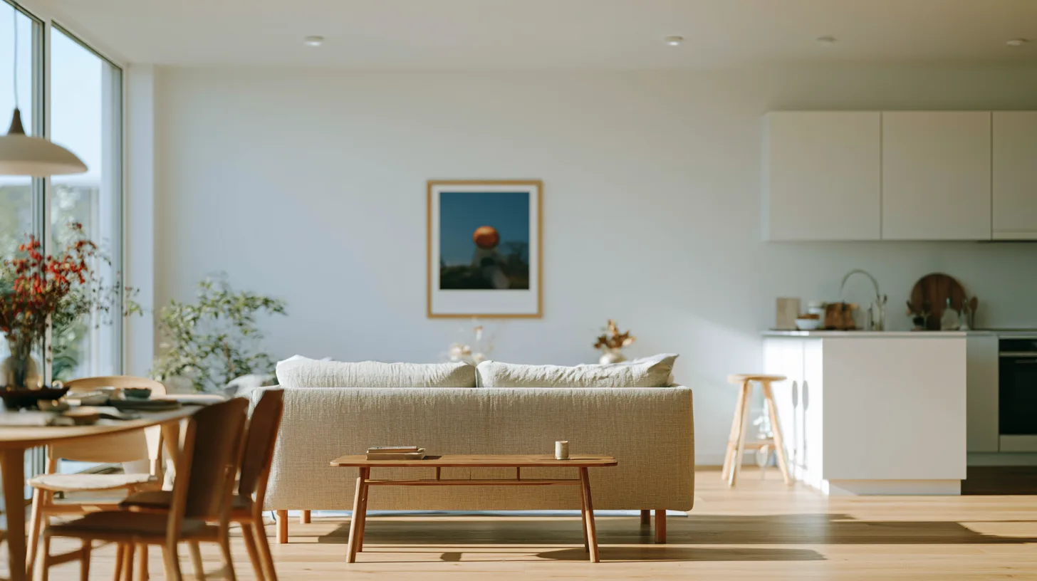 Cuisine ouverte sur le séjour d'un logement neuf