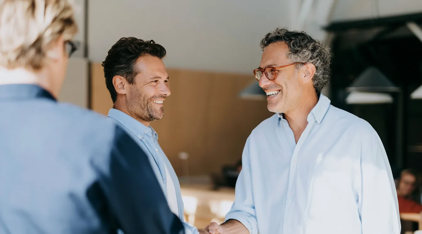 Deux hommes se serrent la main dans un bureau